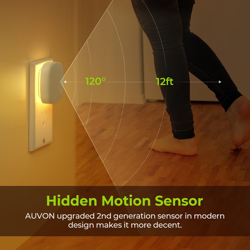 AUVON Plug-in LED Backlit Night Light with Motion Sensor &