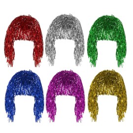 Foil Tinsel Wigs Fancy Dress Wig Party Wig Colourful Tinsel Wig Foil Tinsel Shiny Party Wig Wigs Shiny Cosplay Wig Women's Wig Accessory Carnival Costume Accessories Pack of 6