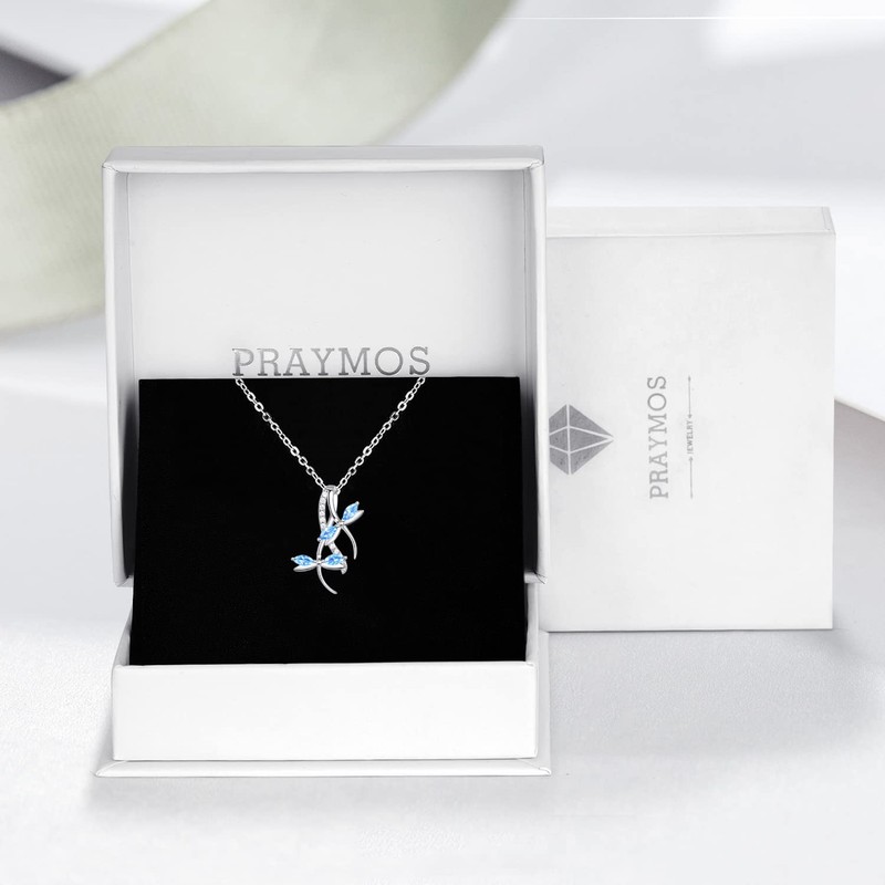 PRAYMOS Collar de plata de ley 925 con libélula para