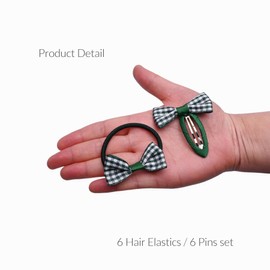 Basic Sense 12pcs Gingham Check Bow School Hair Set, Ribbon Snap Clips & Hair Elastics Ties for Girls School Uniform, Dark Green