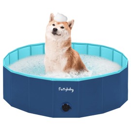 Furrybaby Dog Pool, Kiddie Pool with Hard Plastic Foldable Dog Bath Tub Portable for Dogs, Kids and Pet Swimming (Navy 39'') Indoor and Outdoor