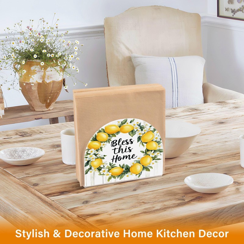 Summer Lemon Wreath Napkin Holder for Tables Paper Cocktail Napkin