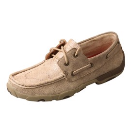Twisted X Women's Boat Shoe Driving Moc, Moc Toe, Dusty Tan & Snake Print, 8.5 M