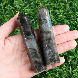 XIANNVXI 4 Inch Large Crystals Tower Labradorite Gemstones Rod Crystal Stones Towers Hexagonal Point Rods Natural Meditation Energy Stone 9-10 cm 1 Piece