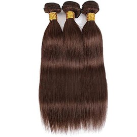 Hxxcoup Sew-in Bundles Real Hair Wefts for Sewing Human Hair Bundles Straight #4 Dark Brown Double Weft Extensions 20 22 24 Inches with Minimal Smell Minimal Tangle 100 g/pc for Women