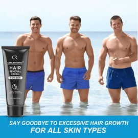 Hair Removal Cream, Charmonic Intimate/Private Area Hair Remover for Men, Fast & Painless Hair Removal for Underarm, Chest, Back, Legs, and Arms, Depilatory Cream for Unwanted Coarse Body Hair (Black)