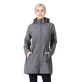 Outdoor Ventures Women's Softshell Fleece Lined Windbreaker Hooded Insulated Long Warm Up Jacket (Grey Heather, M)