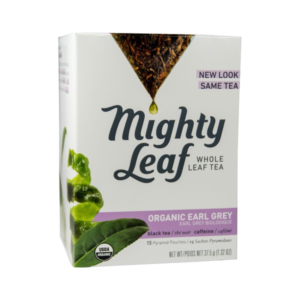 Mighty Leaf Whole Leaf, Tea Organic Earl Grey, 15 Tea Bags Individual Pyramid-Style Tea Sachets of Organic Caffeinated Black Tea with Organic Bergamot, Delicious Hot or Iced