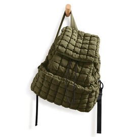 ODODOS Quilted Backpack for Women Lightweight Puffer Hiker Pack Drawstring Padding Travel Gym Bag - color: Light Gray