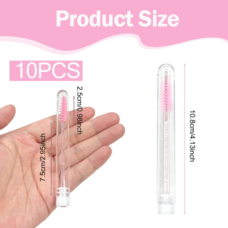 10PCS Sparkling Handle Eyelash Brush in Test Tube Packaging, Lash
