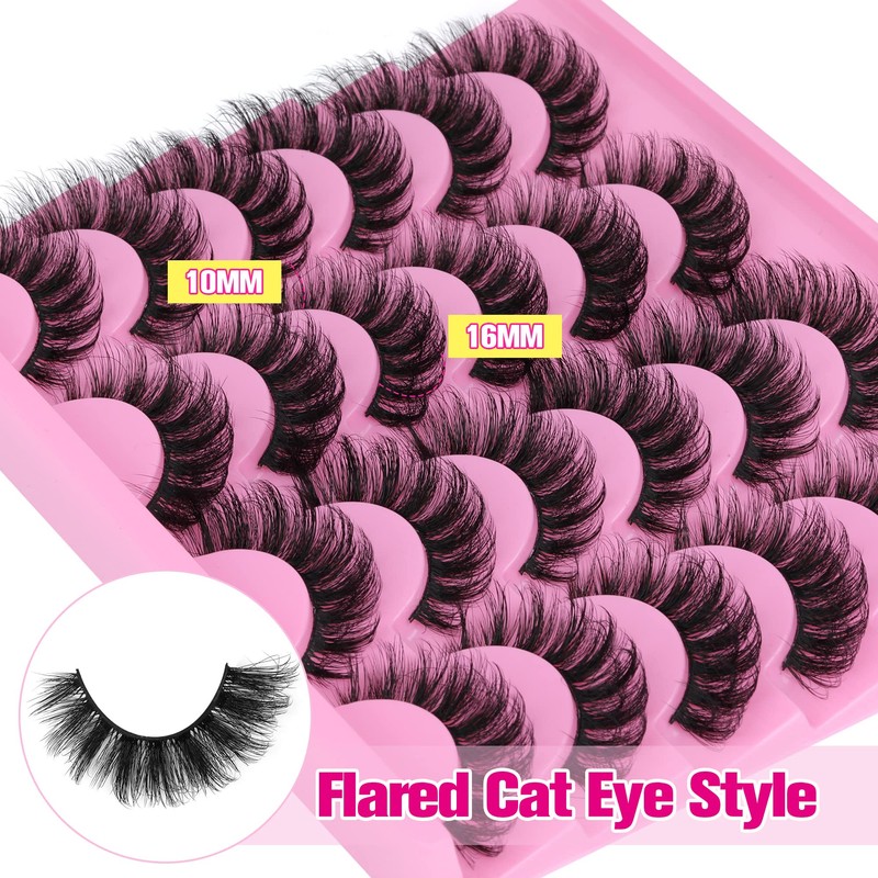Yawamica False Lashes Wispy 16mm Mink Lashes Pack 12 Pairs
