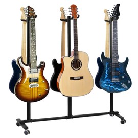 UPELLA 6-Holder Guitar Stand - Heavy Duty, Universal Wheel Design, Instruments Display Set, Adjustable, Folding Multi Floor Stands for Acoustic, Electric, Ukulele, Banjos, Bass, Mandolin, Black