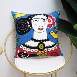 UnionKK Soft Cotton Throw Pillow Covers Abstract Art Exaggerated Mythology Figure Embroidery Square Cushion Cover Outdoor Balcony Pillow Cases for Sofa Bed Chair 18 x 18 Inches (Pattern-1)