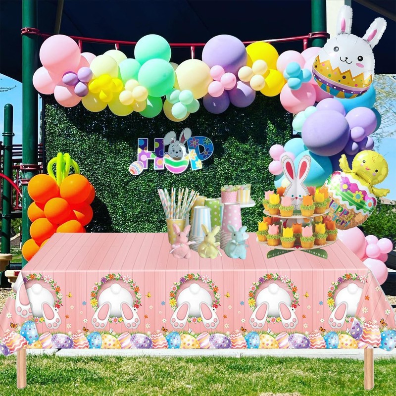 Table Runner Easter Rabbits, Pack of 2 Easter Tablecloth, Waterproof,