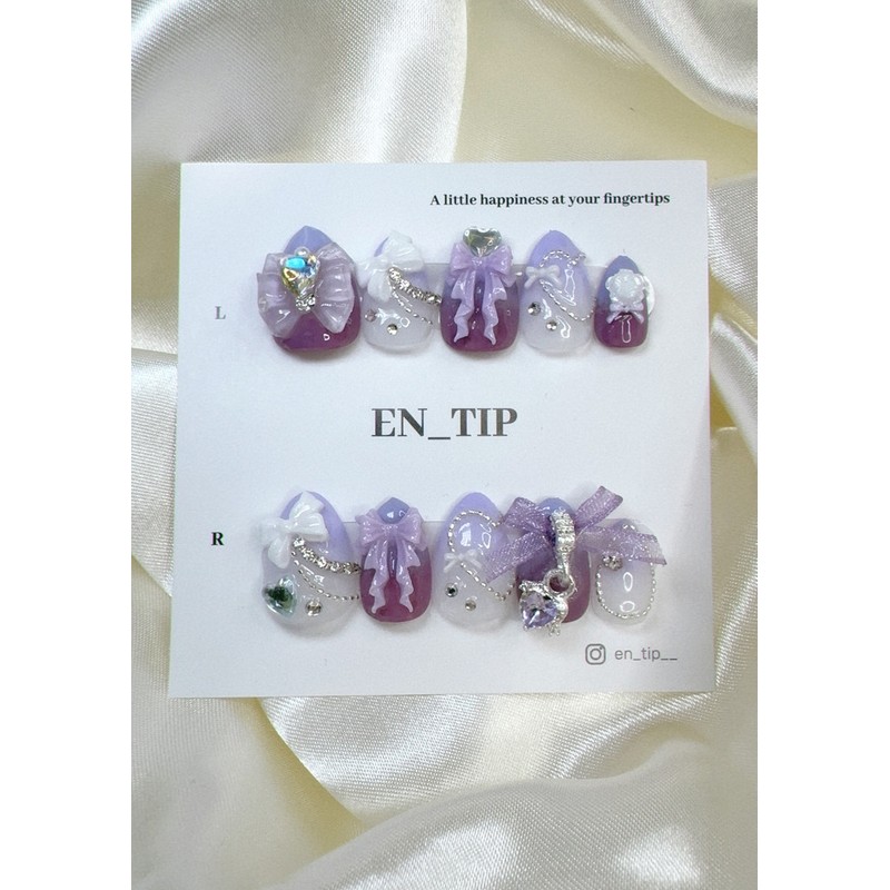 Lavender Heart Beam Handmade Nail Tips - Almond / 라벤더