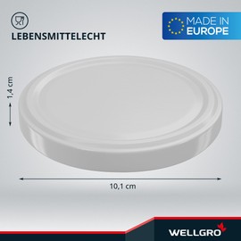 WELLGRO 12 x Canning Lids TO 100 White - Replacement Lid for Preserving Jars, Screw Lid, Twist-Off Lid Made of Metal