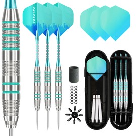 Lavishio Professional Steel Tip Darts Metal Tip Set with Extra 3 Dart Flights,3 Replace Plastic Shaft Rubber O'Rings Extra Flights Dart Sharpene (silver blue)
