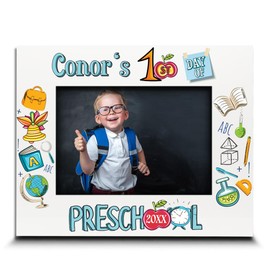 BELLA BUSTA-Personalize My First Day of Preschool Theme Picture Frame-Keepsake for Kids, Student -UV Print Picture Frame (5x7 Horizontal (Boy))