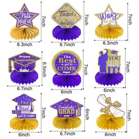Pistha Gold and Purple Graduation Decorations Class of 2025 Honeycomb Centerpieces Graduations Table Toppers Glitter Graduation Centerpieces