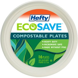 Hefty EcoSave Disposable Plates, Made from Plant Based Materials, Heavy Duty Paper Plates, 10 ⅛ Inch Disposable Plates (16 Count, Pack of 4)