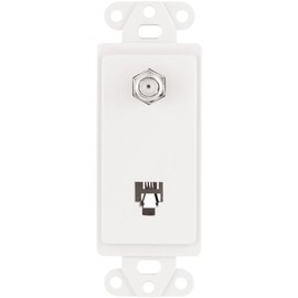Eaton 3562W-L Decorator Mounting Strap Insert with 4-Conductor Telephone Jack and Coaxial Adapter, White