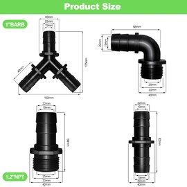 Longrun PVC Pipe Connector (Male 1.2" NPT x 1" Barb) Water Tubing Hose Adapter for Waterfall Fountain-13 Pieces Set
