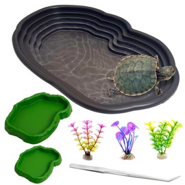 Apatal Reptile Bathing Pool 7 Pcs Tortoise Water Dish with Ramp Extra Large Turtle Feeding Bowl with Steps Reptile Food & Water Dishes 2-in-1 Gecko Habitat Decoration Accessories Lizard Bath Tub