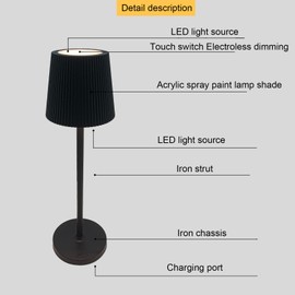 CNAHIWO Outdoor Battery Operated Table Lamp Waterproof, Touch Dimmable Desk Lamp, Dimming Up, LED Night Light for Camping Restaurant Home, H10.8in, 5000mAh (Black)