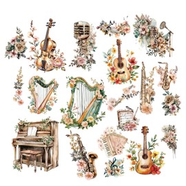 craspire 8 Bogen Fensteraufkleber Mit Musikinstrumenten Vintage Boho Stil Musik Klavier Gitarre Selbstklebend Wandaufkleber Abziehen Und Ankleben Vinyl PVC Wasserdicht Dekor Für Schlafzimmer