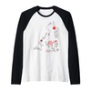 Red Flower Cat Red Graphic Raglan Baseball Tee
