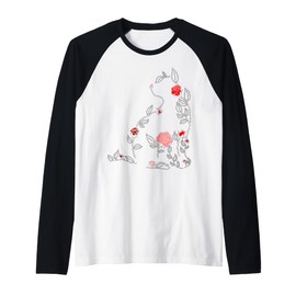 Red Flower Cat Red Graphic Raglan Baseball Tee