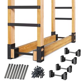 Eibikdi Firewood Rack Outdoor, Adjustable Length Wood Storage Brackets Kit, Log Stacking Stand Holder for Outdoor Indoor Fireplace, Wood Burning Fire Pits, Black, Set of 4