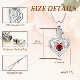 Minicremation Cremation Jewelry Heart Urn Necklace Ashes Jewelry for Women infinitely Cremation Jewelry Birthstone Locket Crystals Ash Loved One Memorial Pendant (Flower-Red)