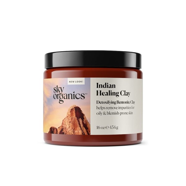 Sky Organics Indian Healing Clay with Detoxifying Bentonite Clay for the Face, 100% Pure for Detoxification, Detoxifying and Cleaning, 16 Oz