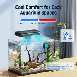 AQUASMITH Aquarium Chiller Fan,Fish Tank Cooler with Temperature Control,Minimum Setting 59℉,Auto Start/Stop,Refrigeration Effect 3-7℉,3-Speed Modes,for Axolotl Seawater Freshwater Coral Grass Tank