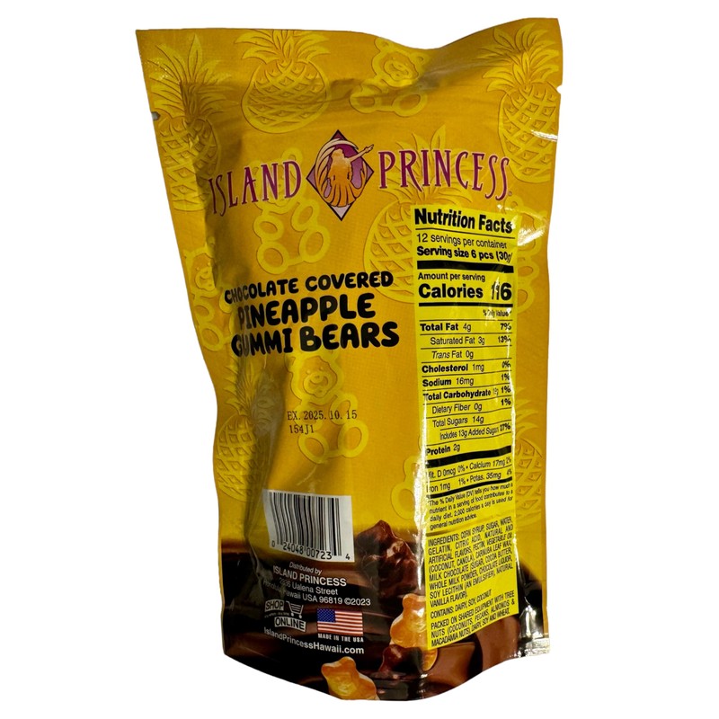 Island Princess Chocolate Covered Pineapple Gummi Bears 12 Ounce