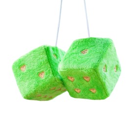 Pair 3” Fuzzy Plush Dice Heart Shape Decor for Car Rearview Mirror, Retro Square Decoration Dice for Car Hanging Accessories (Green)