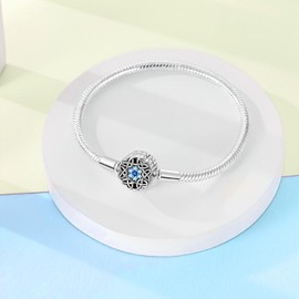 PARCOM 925 Sterling Silver Charm Bracelet for Women Snake Chain Shell, Silver, Cubic Zirconia