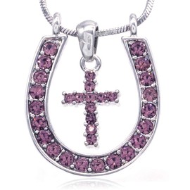SoulBreezeCollection Horseshoe Cowboy Boots Cross Pendant Necklace Cowgirl Charm Ladies Women Fashion Jewelry (Purple)