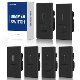 ELEGRP Slide Dimmer Switch for Dimmable LED, CFL and Incandescent Light Lamp Bulbs, Single Pole or 3-Way, Full Control with Preset, Rocker Paddle, Wall Plate Included, UL Listed (6 Pack, Matte Black)