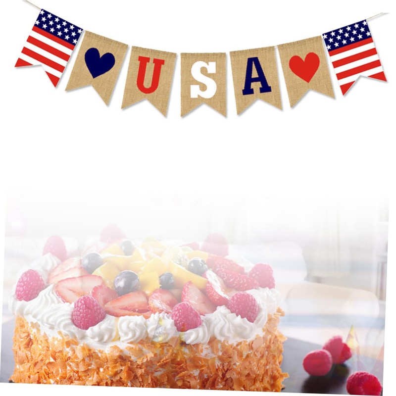 ABOOFAN Dependence Day Celebration USA Flag Burlap Bunting Patriotic Decor