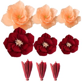 HannaFires 6PCS Paper Flower Decorations - Party Decor, Wall Decor for Indoors or outdoor, Wedding & Holiday Adult Party Supplies, Practical and Versatile Gift, Burgundy and Peach Colors Chinese Weddi