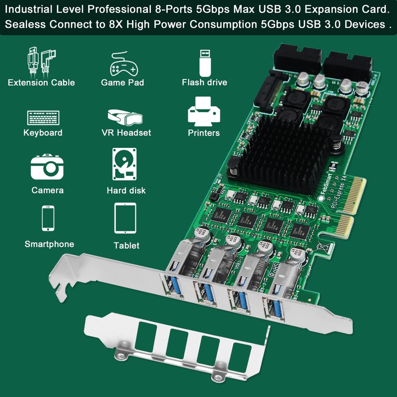 FebSmart Tarjeta PCIE Superspeed 5Gbps USB 3.0 de 8 puertos
