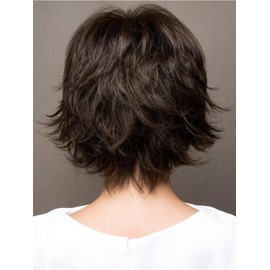 Wavy Short Pixie Wigs for Women Natural Looking Synthetic Wig with Bangs Layered Short Haircuts for Daily Party (Style 1, 30CM)