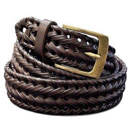 Braided Belt Genuine Leather Woven Casual Dress Belt 1-3/8"(35mm) Wide (Brown, -32)