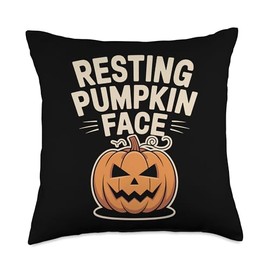 Resting Pumpkin Face Funny Jack O Lantern Tee Throw Pillow