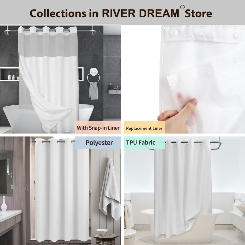 River Dream No Hook Slub Textured Shower Curtain with Snap-in
