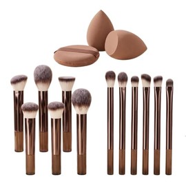 Brochas de Maquillaje Profesional 15 Set,Maquillaje con Esponja Multifuncional,Aluminio con Estuche Sintético Premium Sombra Ojos en Polvo Base de Maq