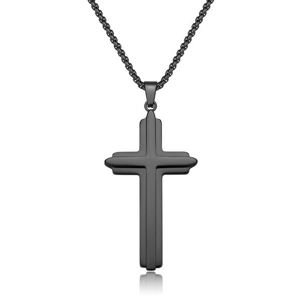 Black Cross Necklace with stainless steel,Inspirational Cross Pendant for Men