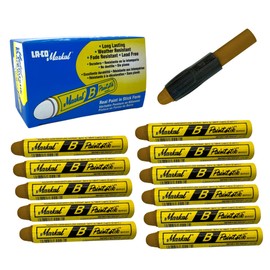 Genuine Markal 12-Pack Paintstik B Paint Markers - Permanent, Waterproof, UV Resistant for Metal, Wood, Tires - Made in USA - For Oily, Icy, Wet, Dry & Cold Surfaces w/Bonus Magnetic Grip (Brown)